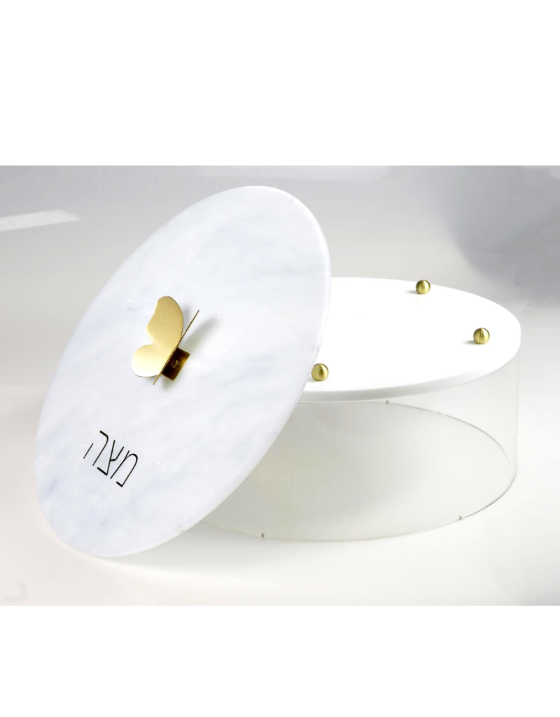 Round Acrylic White Matzah Box (Options)