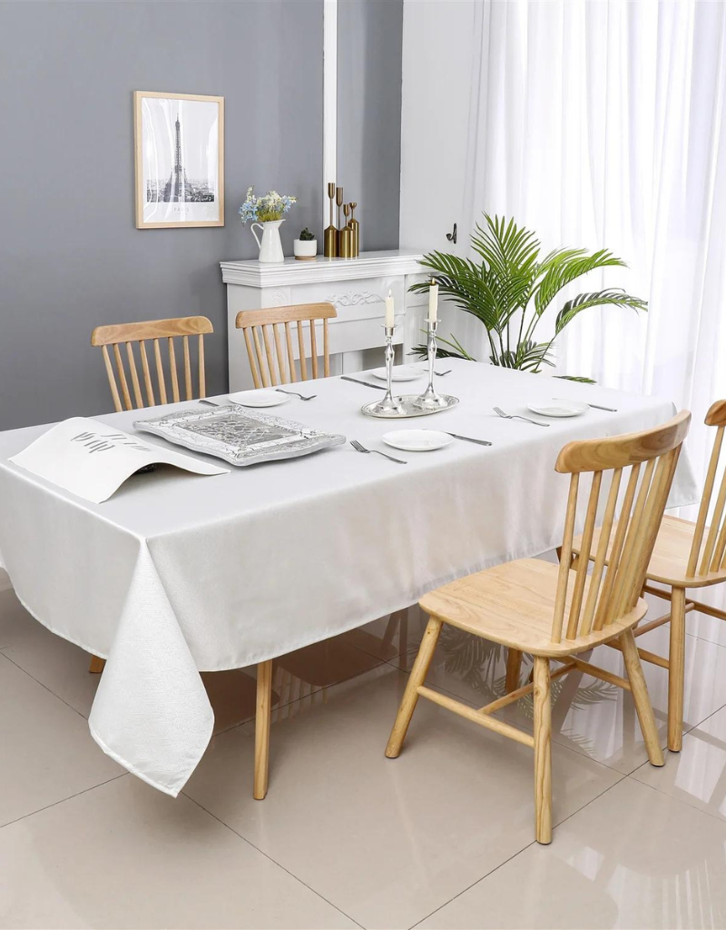 Jacquard Desert White Silver Tablecloth #1335