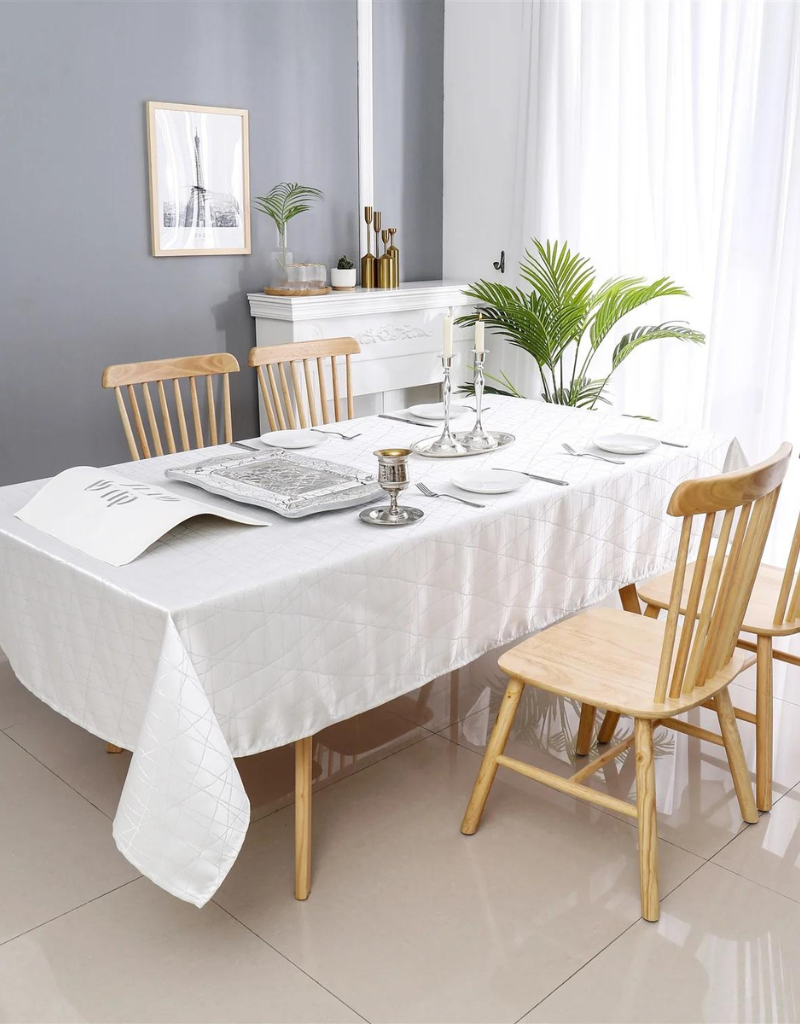Jacquard White Silver Rays Tablecloth #1333