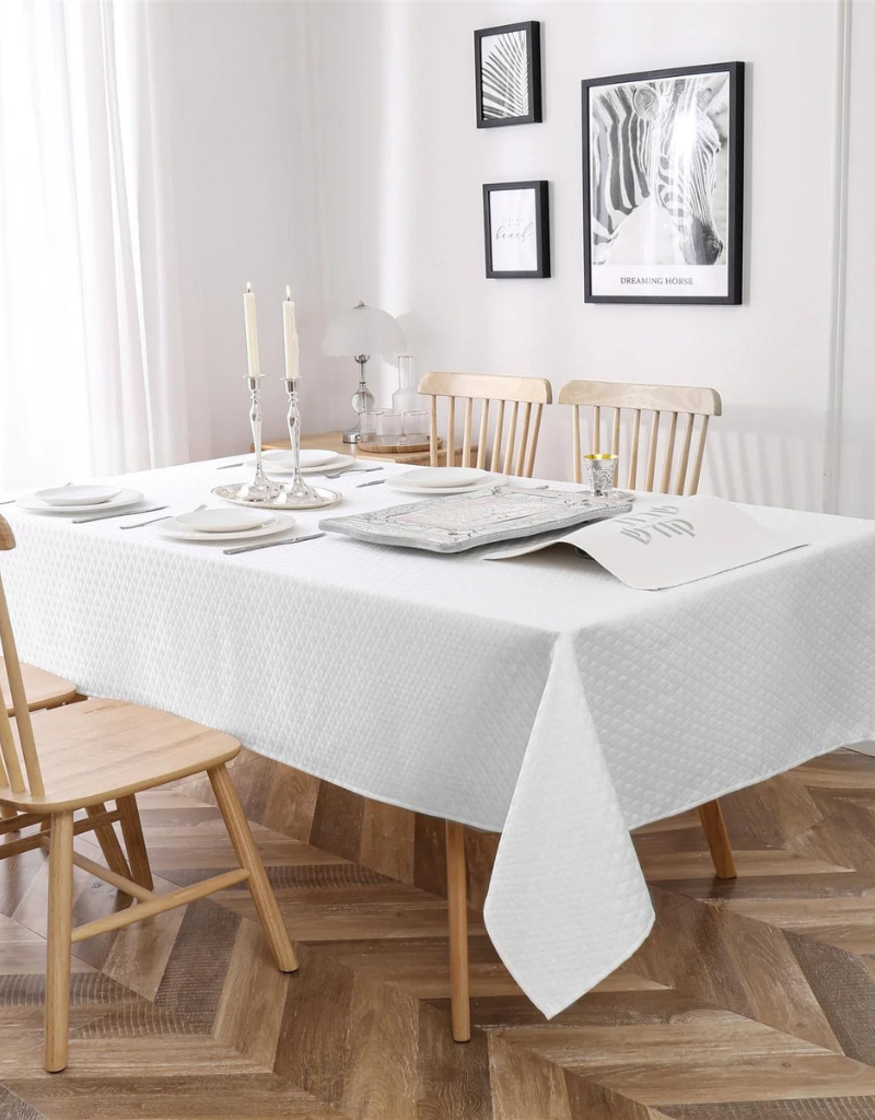 Jacquard Diamond White Tablecloth #1365