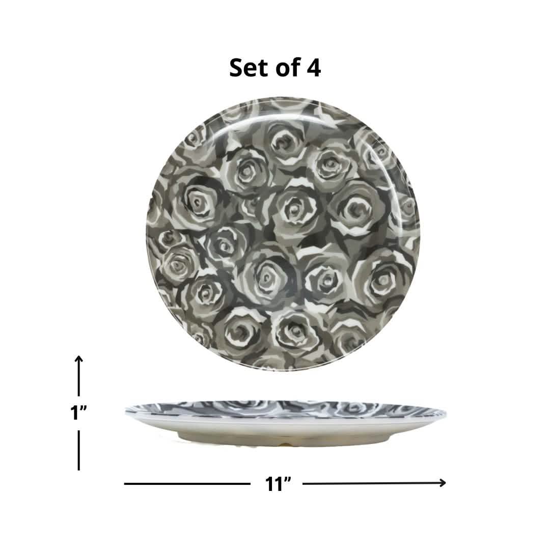 Elizabeth Sutton Collection: Grayscale Roses Dinner Plate Set