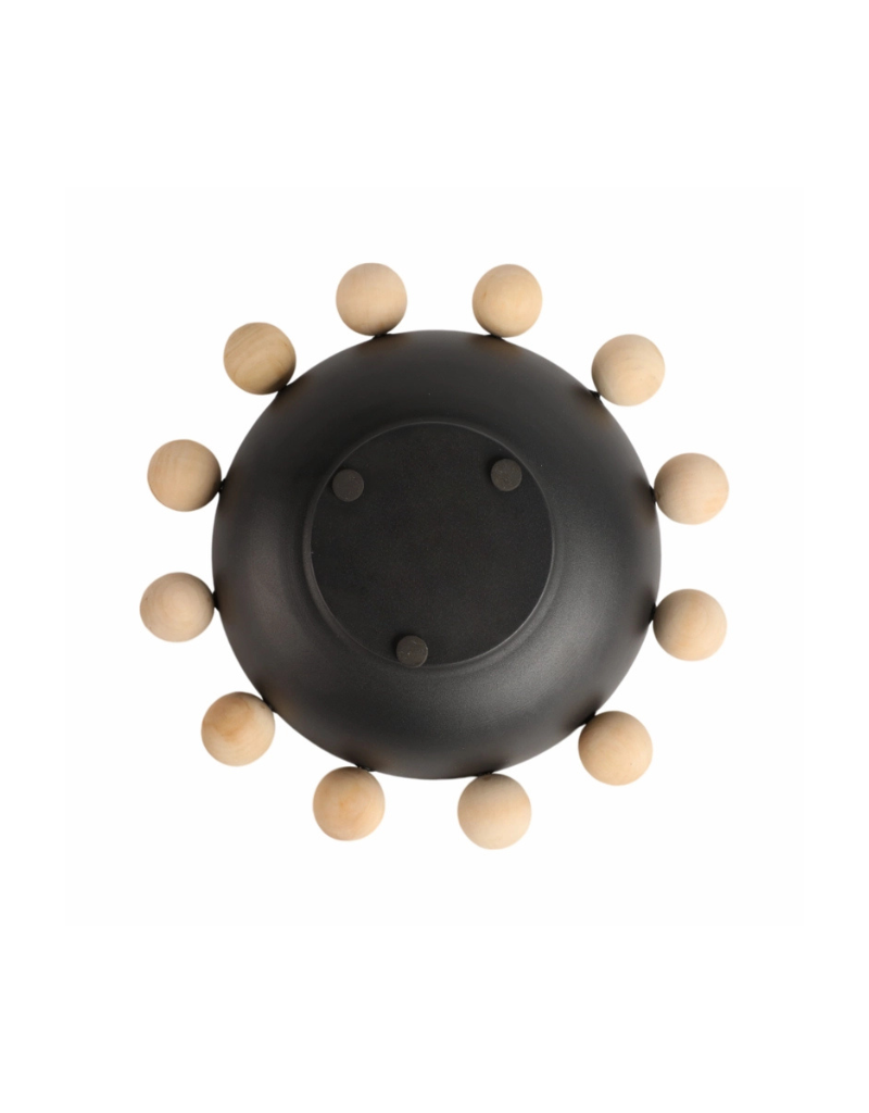 Decorative Black Round Bowl with Wood Knobs