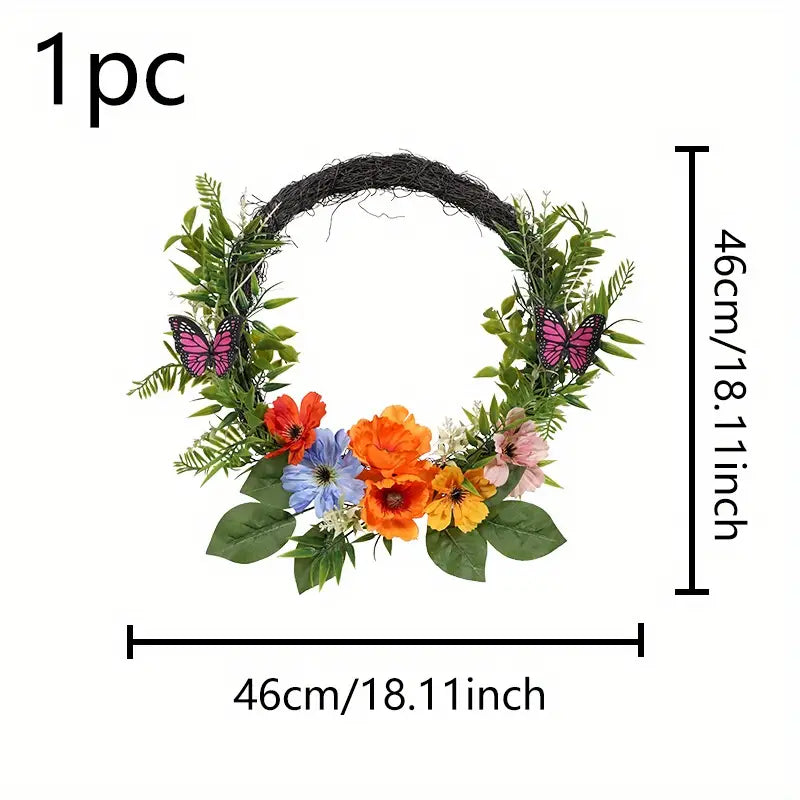 Colorful Flowers & Butterfly Wreath