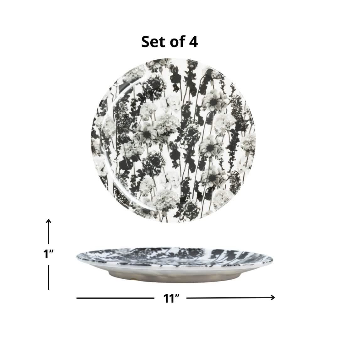 Elizabeth Sutton Collection: Grayscale Floral Garden Dinner Plate Set