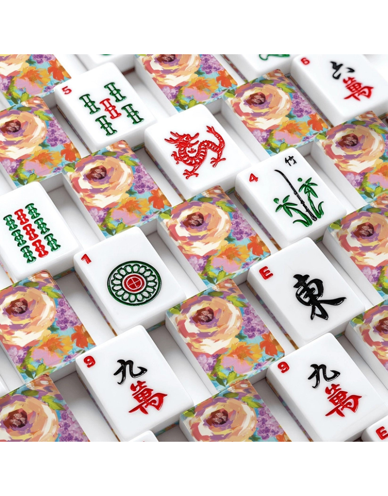 Acrylic Painted Florals American Mahjong Tiles + Case