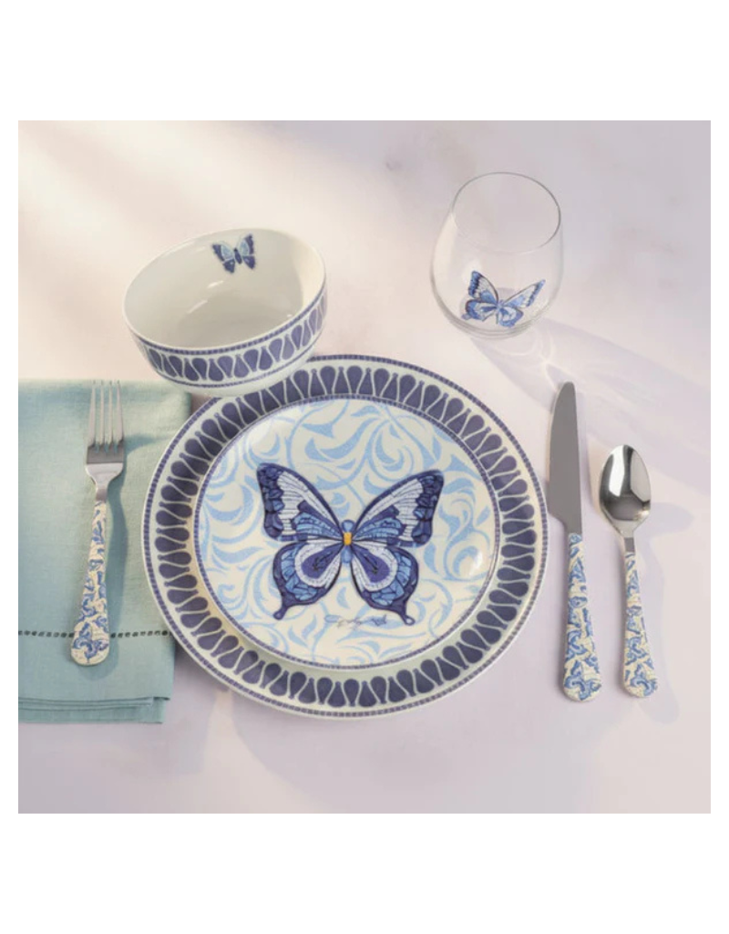 Dolly Parton Jeweled Mosaic Blue Butterfly 12Pc Porcelain Dinnerware Set