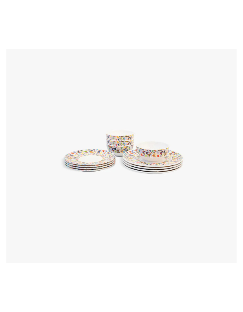 Elizabeth Sutton Collection: Multicolored Butterflies 12pc Melamine Dinnerware Set