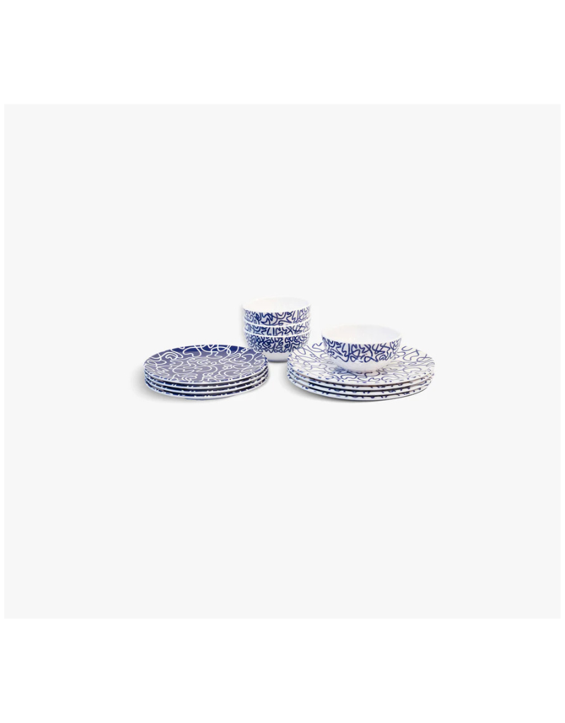 Elizabeth Sutton Collection:: Navy Squiggle 12pc Melamine Dinnerware Set