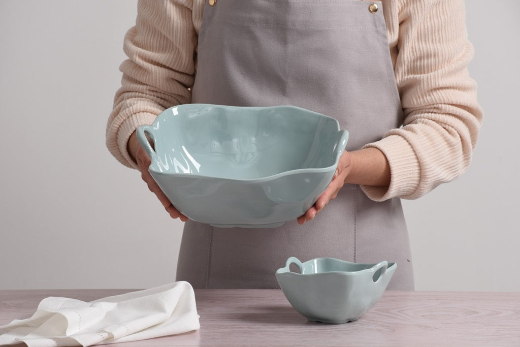 Large Aqua Melamine Bowl With Handles