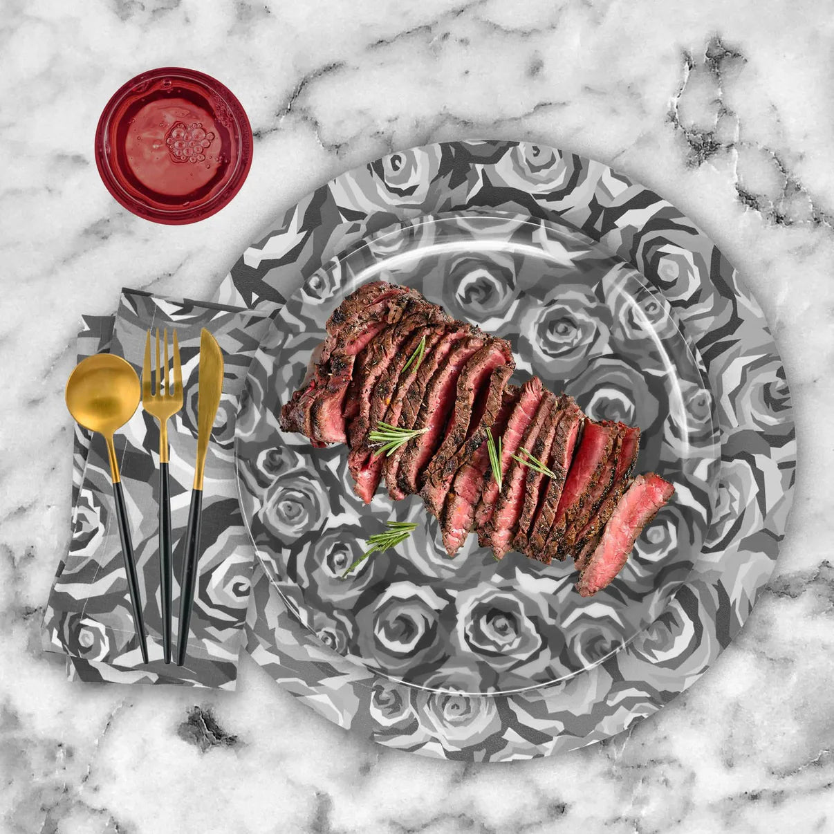 Elizabeth Sutton Collection: Grayscale Roses Dinner Plate Set