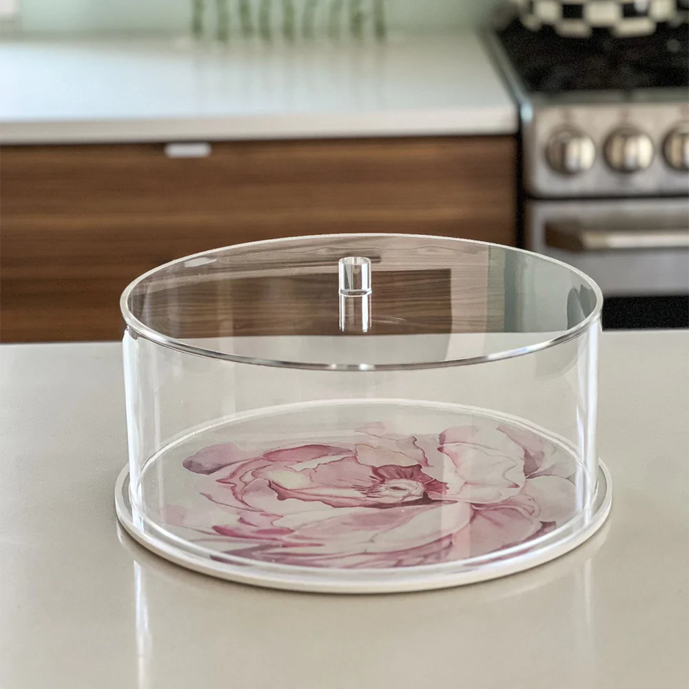 Lucite Floral Leatherette Design Cake Dome