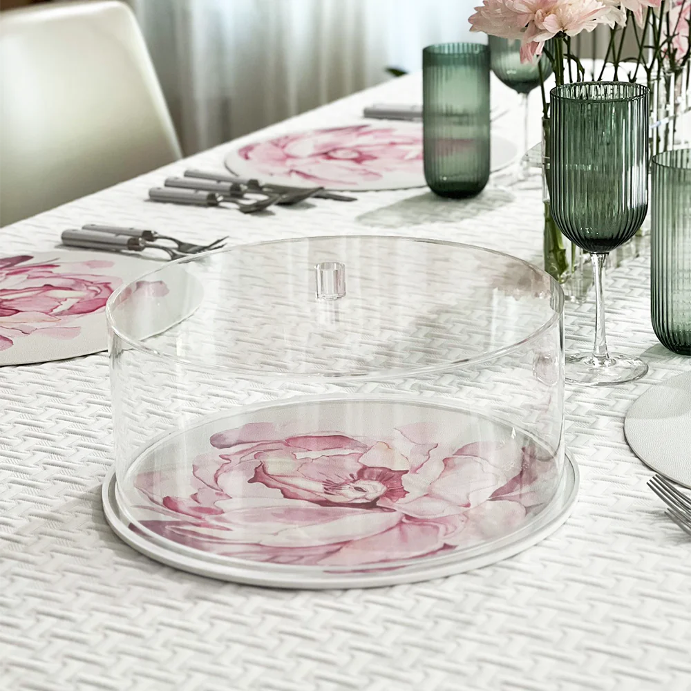 Lucite Floral Leatherette Design Cake Dome