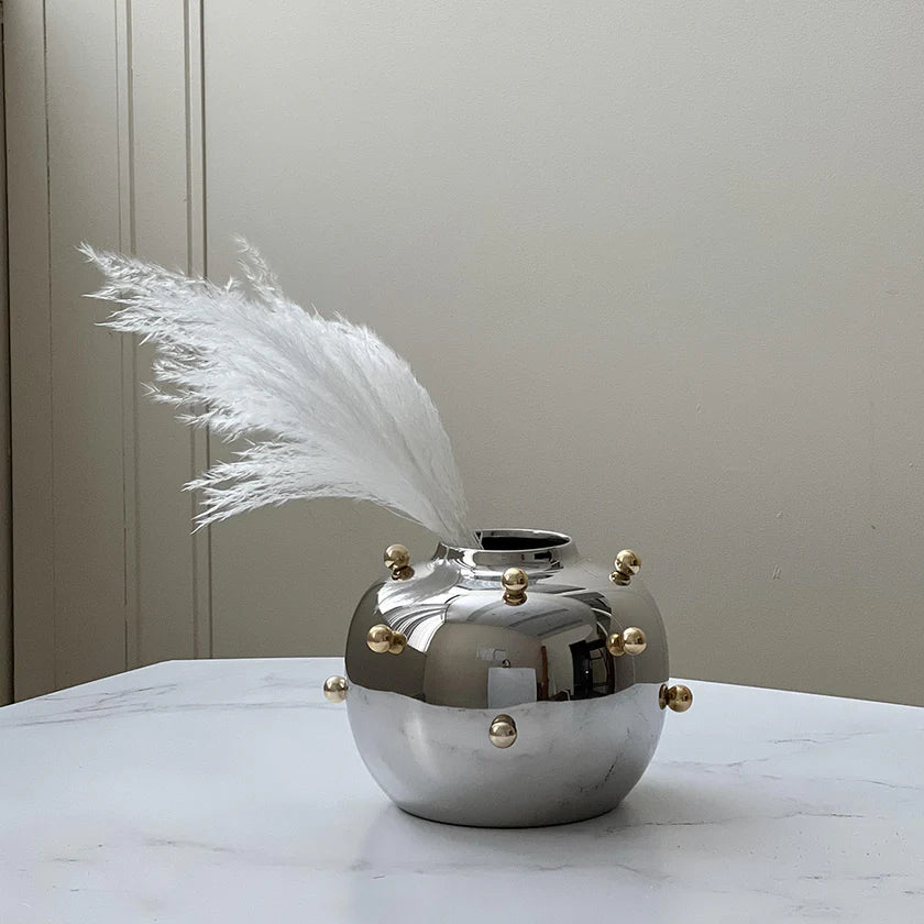 Stainless Steel Vase With Gold Accents