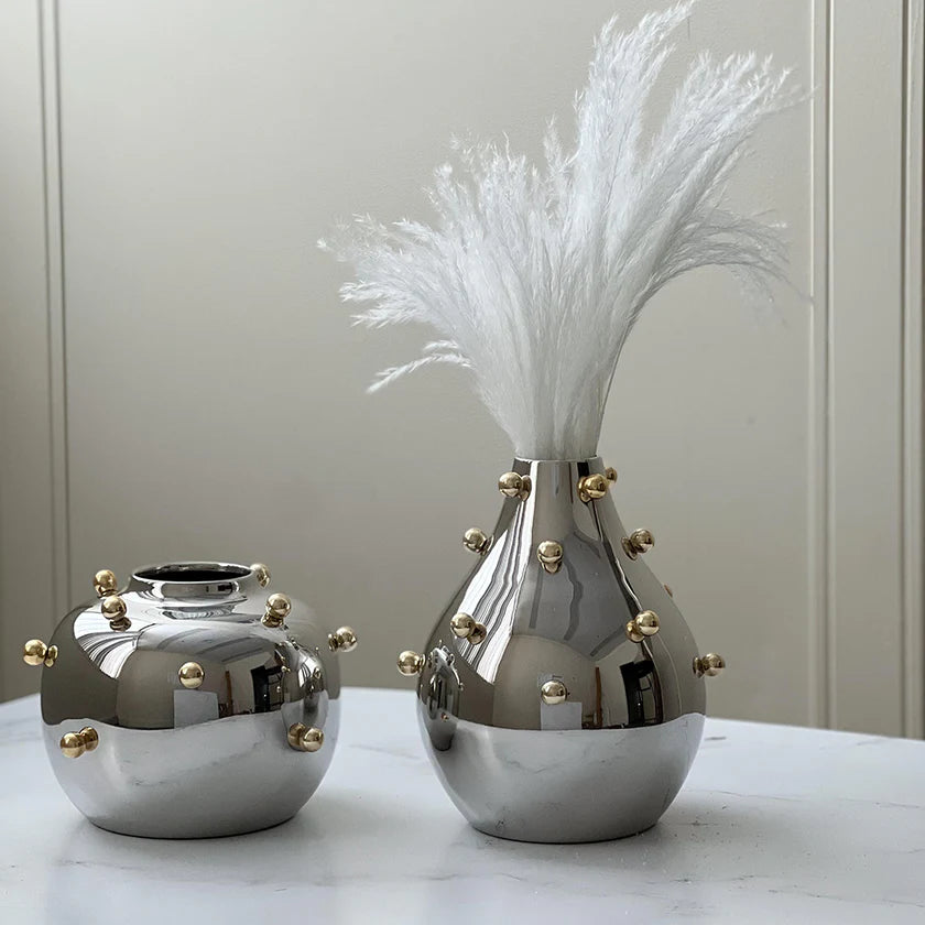 Stainless Steel Vase With Gold Accents