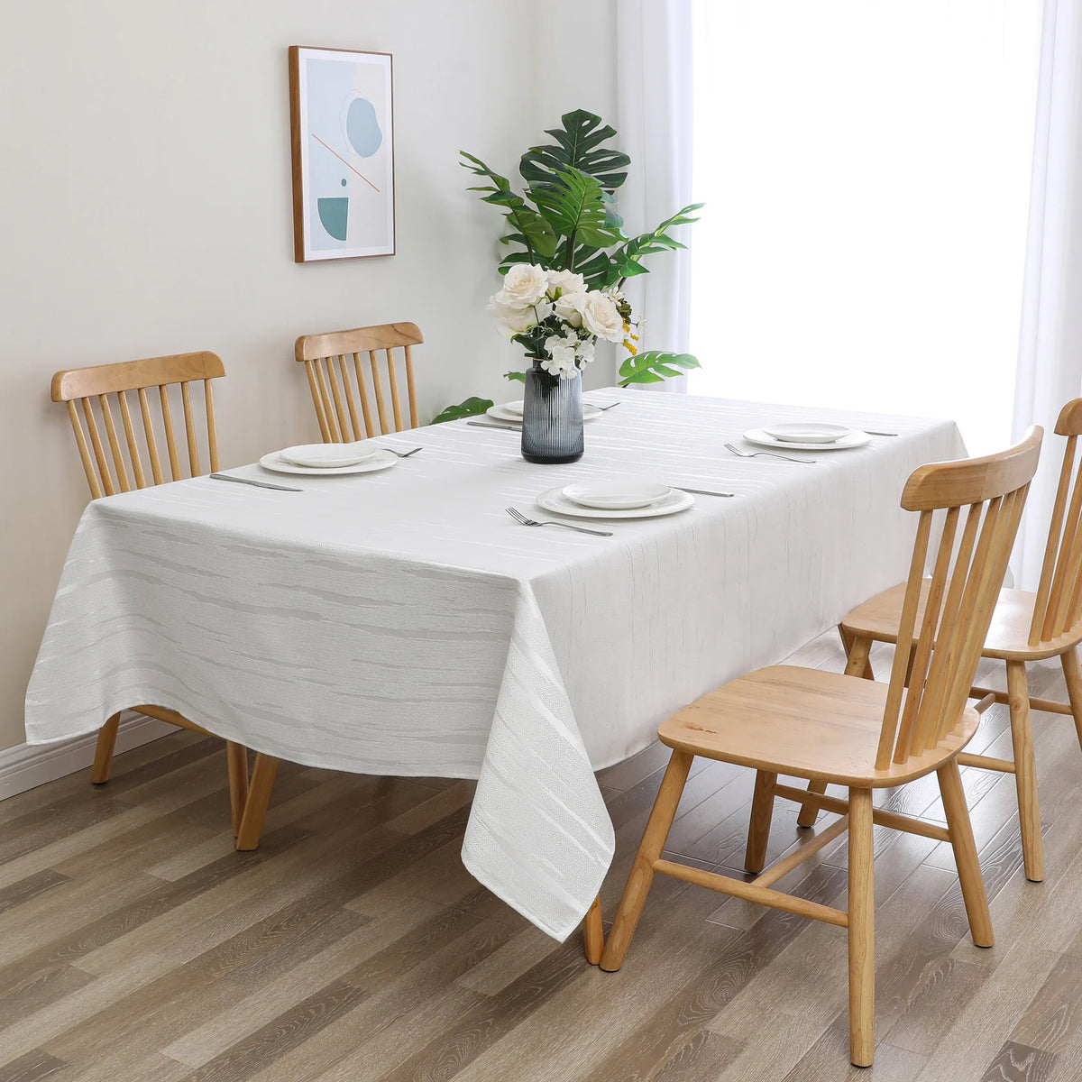 Jacquard White Stratus Tablecloth #1390