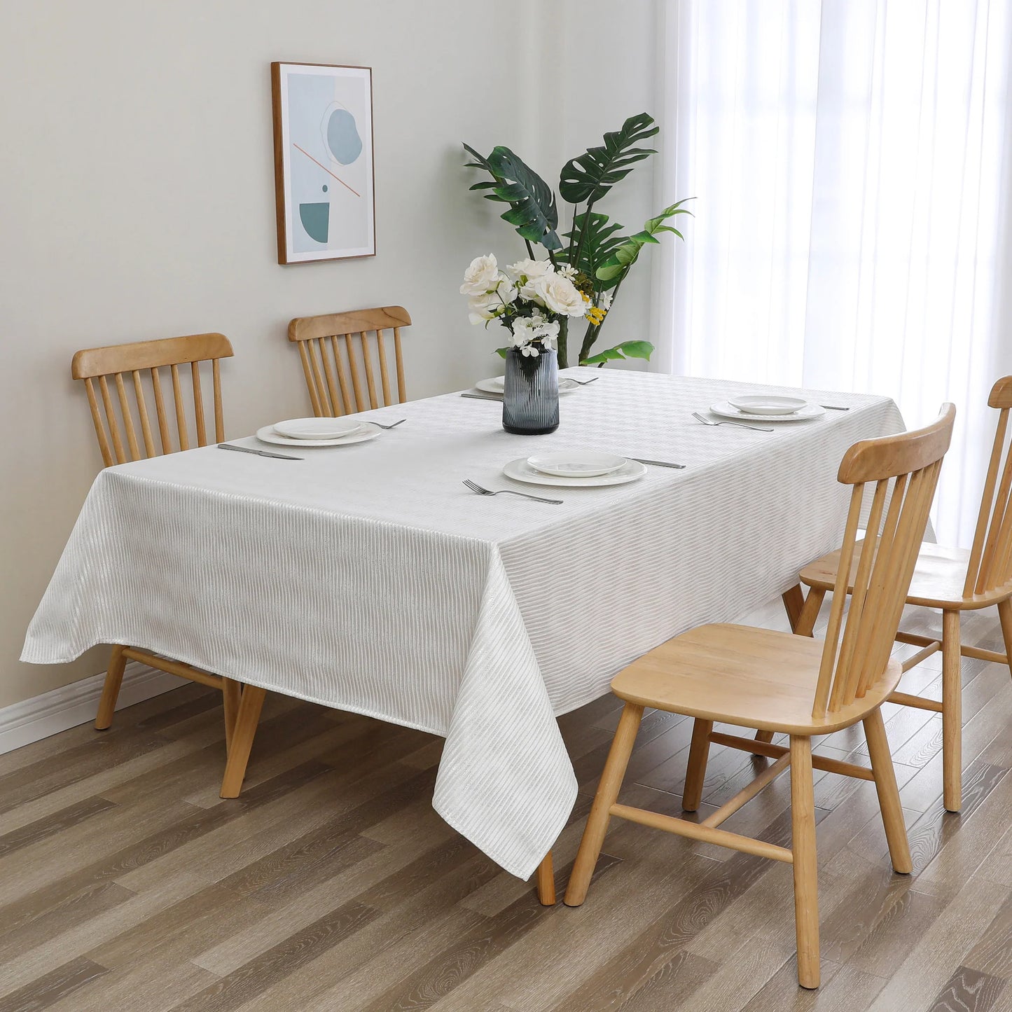 Jacquard White Oceania Waves Tablecloth #1608