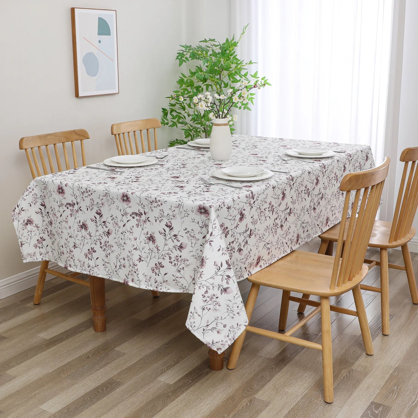 Linen Look Harvest Weave Mauve Flowers Tablecloth #1809