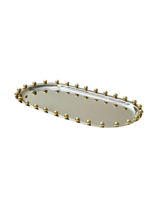 Stainless Steel Oval Tray with Gold Accents