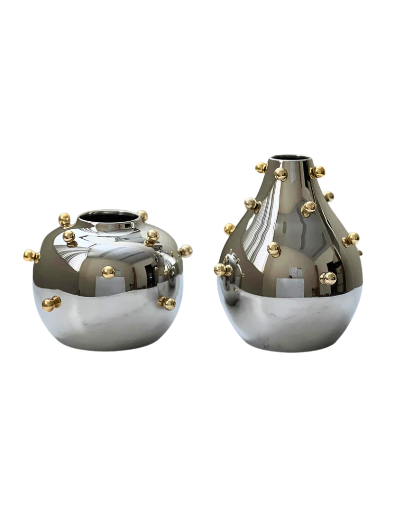 Stainless Steel Vase With Gold Accents