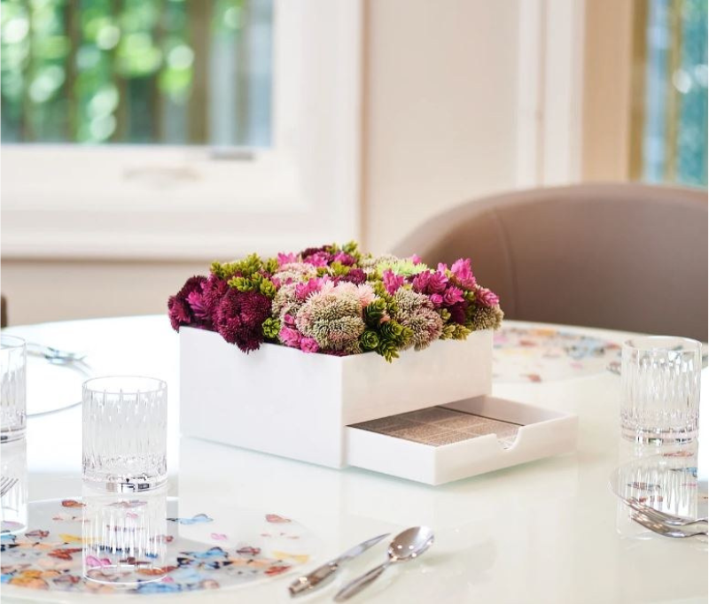 Lucite Bencher Holder & Faux Flowers Vase