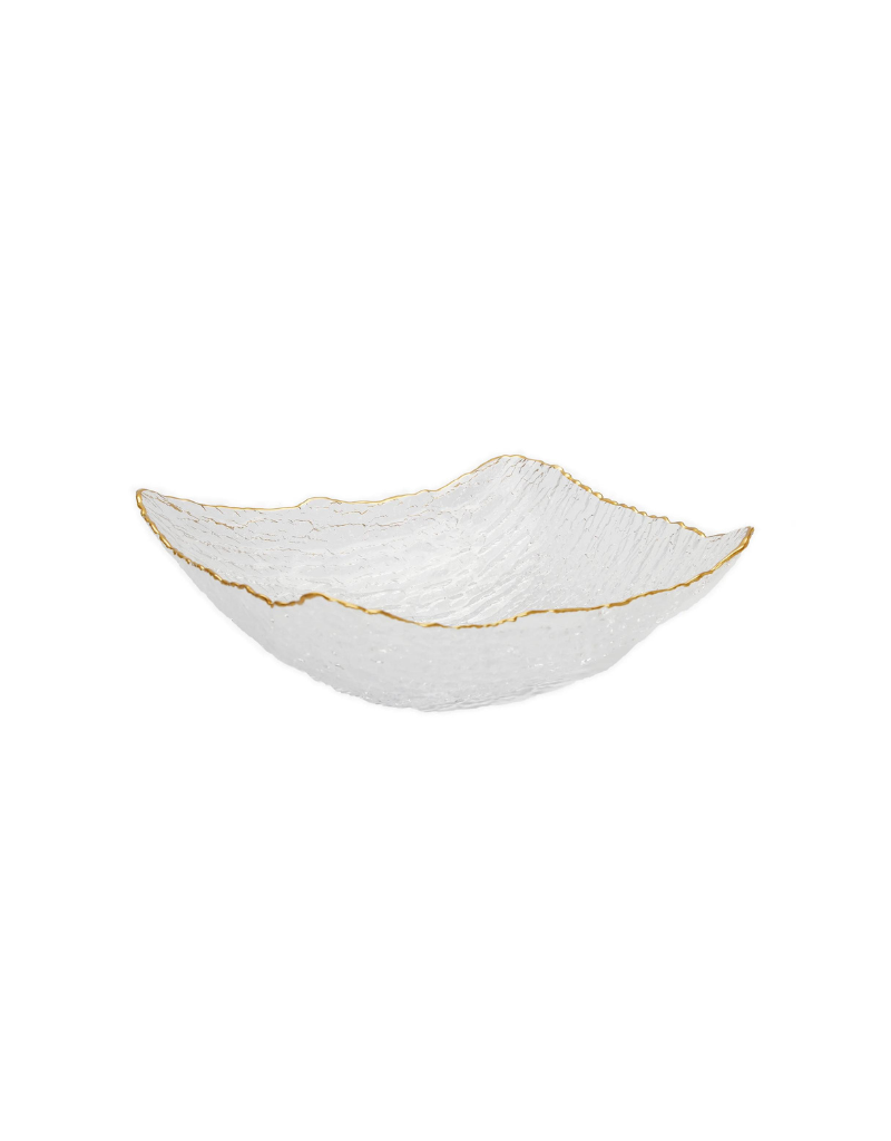 Crushed Glass Salad Bowl With Gold Rim