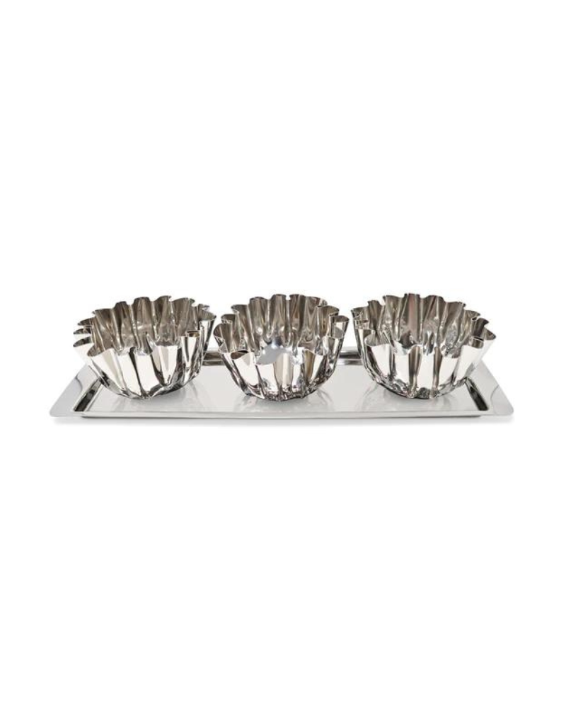 3 Bowl Stainless Steel Relish Dish On Tray
