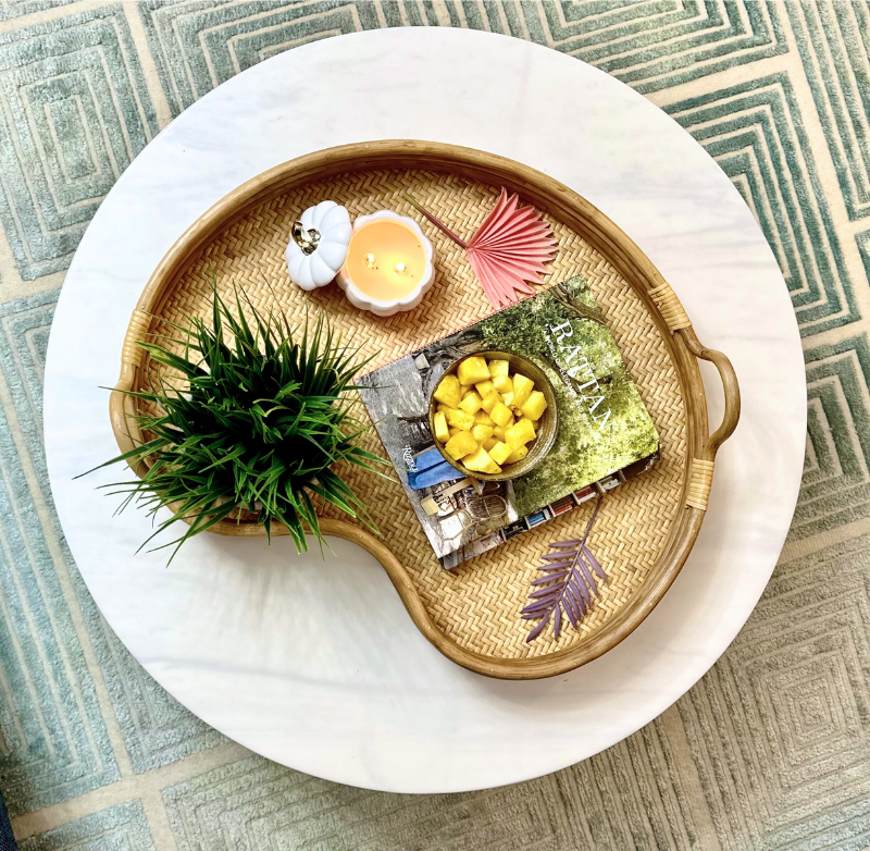 Lily Pad Rattan & Bamboo Tray with Handles