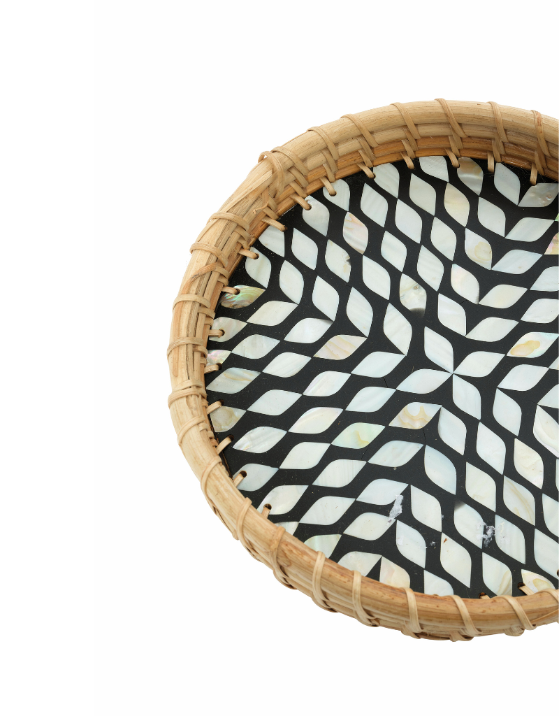 Black & White Mother of Pearl Rattan Basket