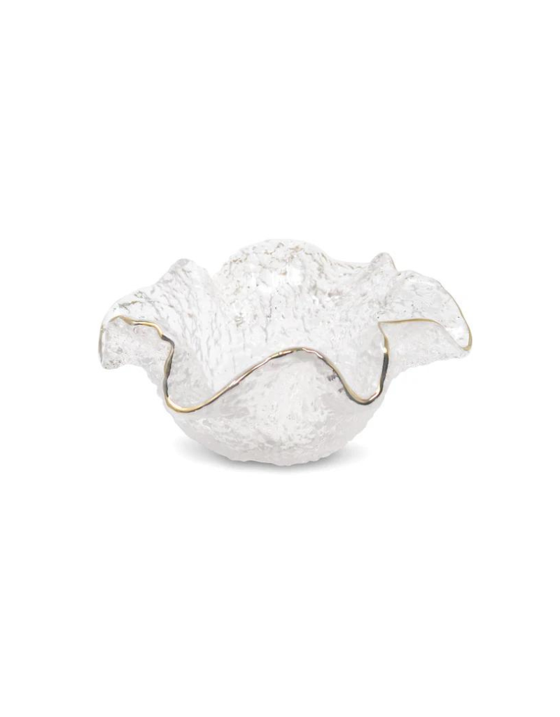 Hammered Glass Ruffled Bowl With Gold Trim