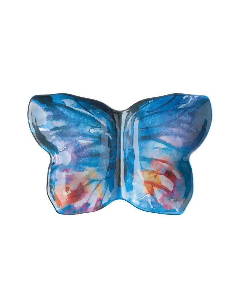 Blue Floral Butterfly Double Bowl/Tray
