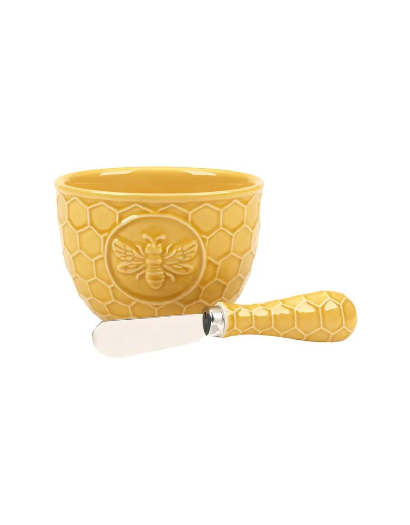 French Bees Embossed Honeycomb Dip Bowl & Spreader