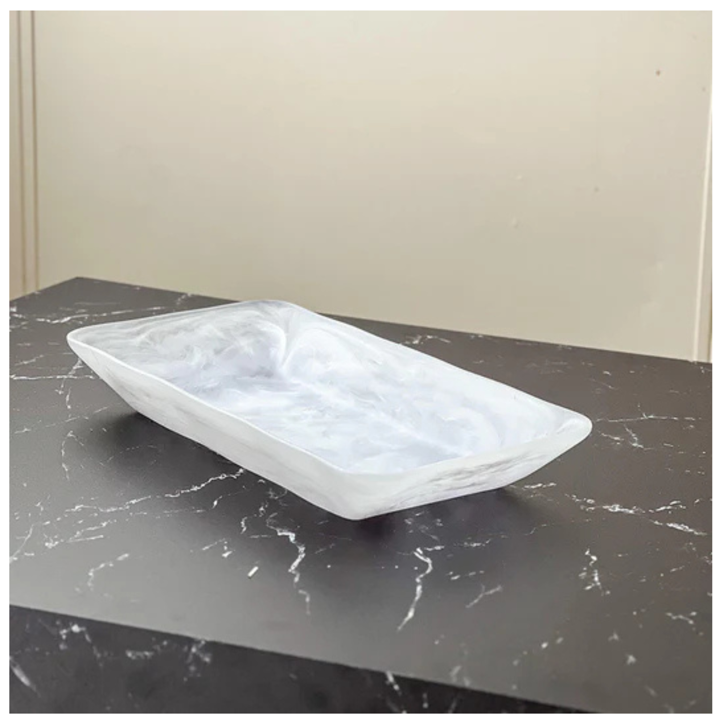 Resin White Swirl Tray