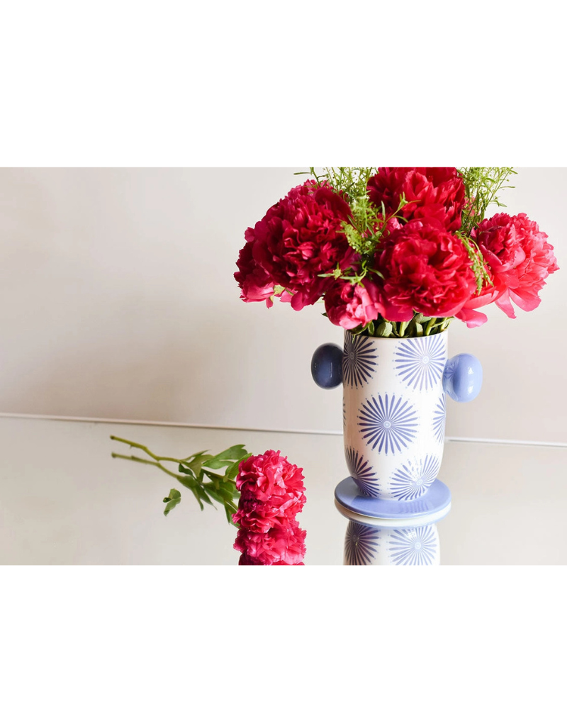 Iris Blue Large Round Vase with Decorative Knobs