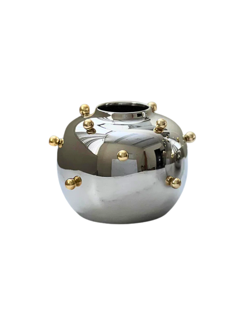 Stainless Steel Vase With Gold Accents