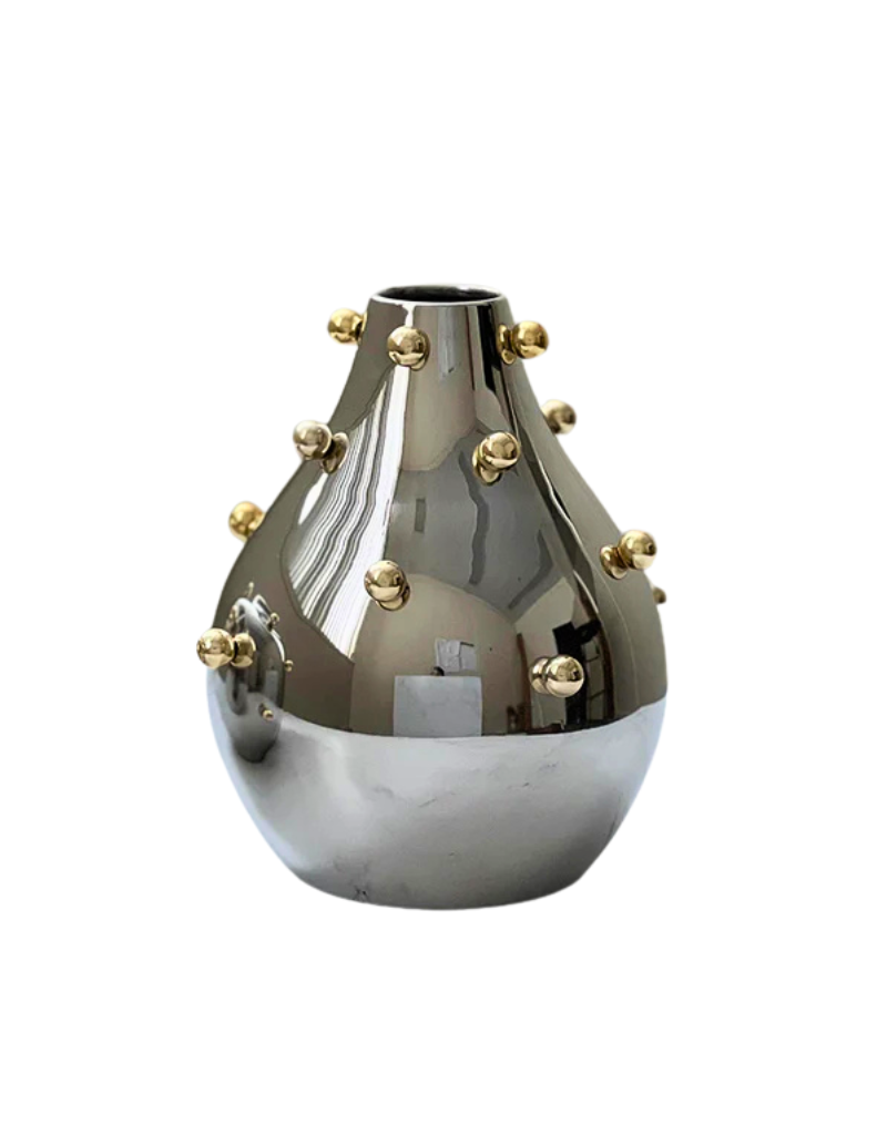 Stainless Steel Vase With Gold Accents