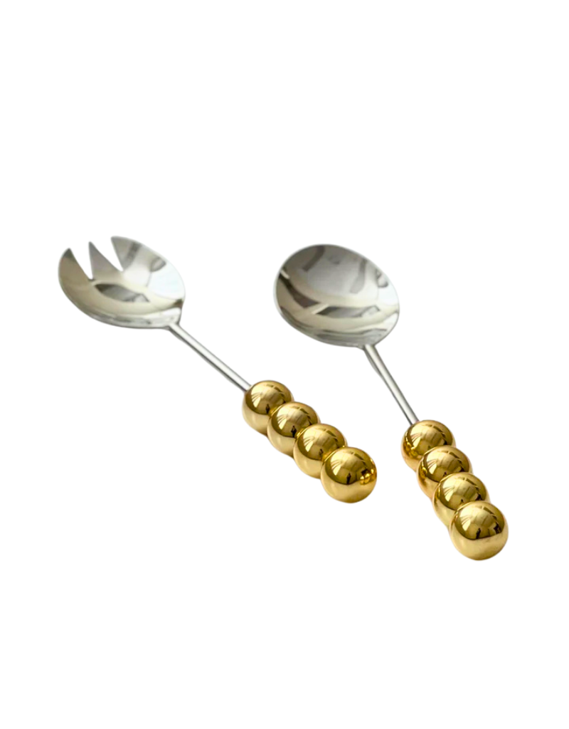 Stainless Steel Salad Servers With Gold Accents