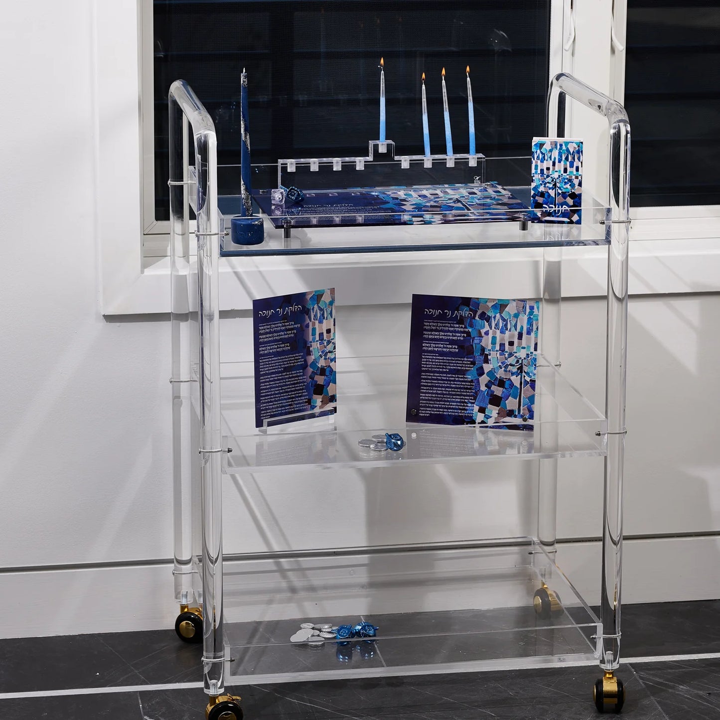 Painted Mosaic Menorah Tray