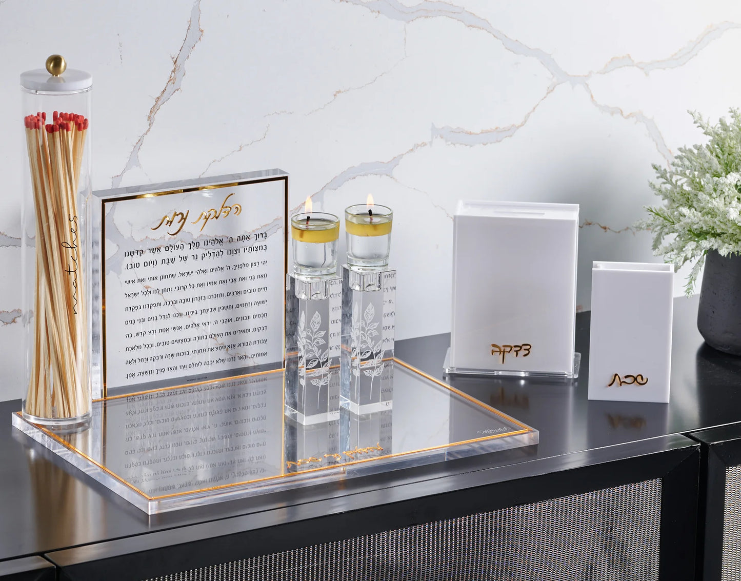 Classic Hadlakat Neirot Lucite Block