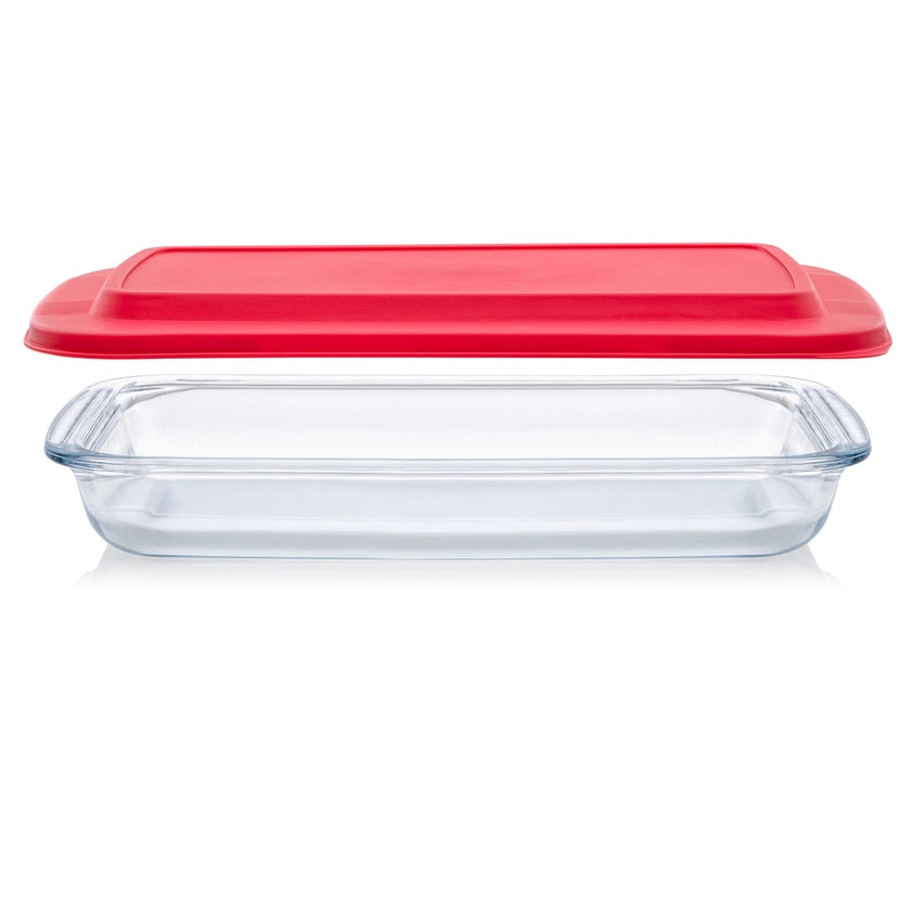 4 Borosilicate Glass Oven Dishes with Airtight Red Lids
