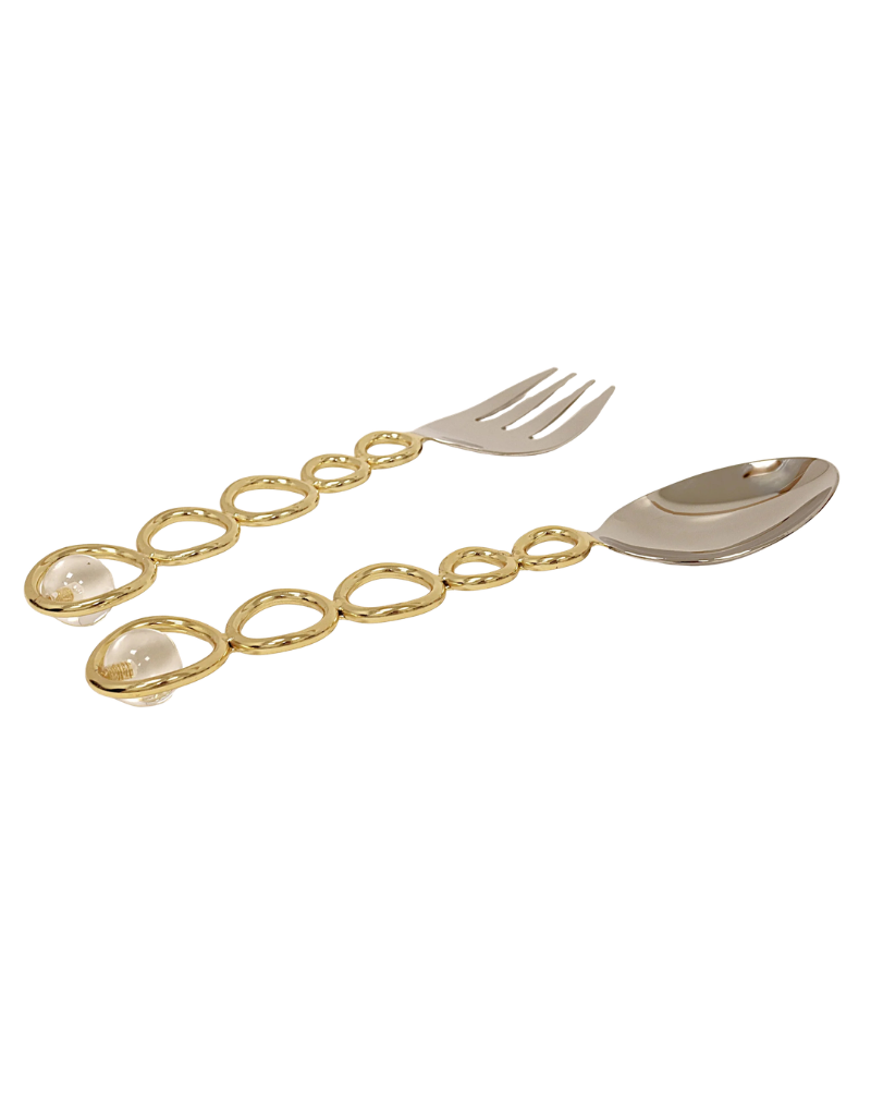 Salad Servers Gold Loop Design and Clear Ball