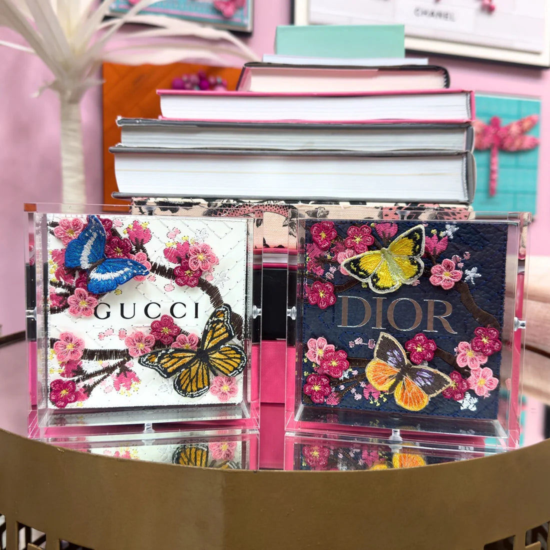 Petite Chanel Butterfly Swarm 5"x5" Acrylic Box