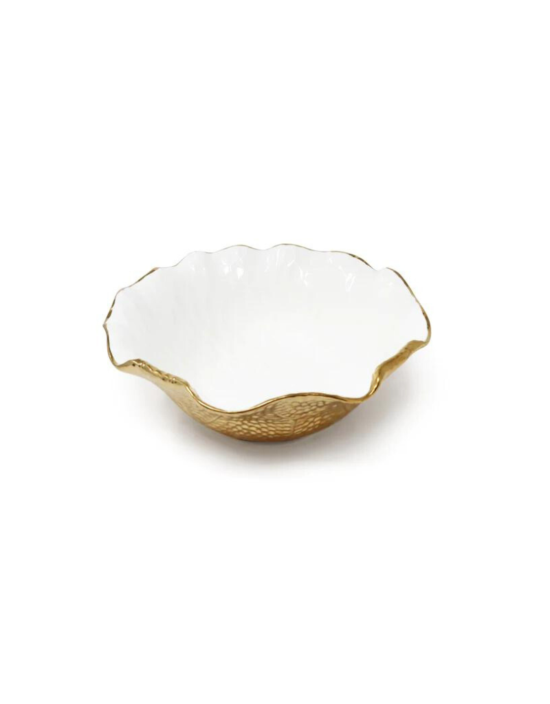White & Gold Salad Scalloped Edge Bowl