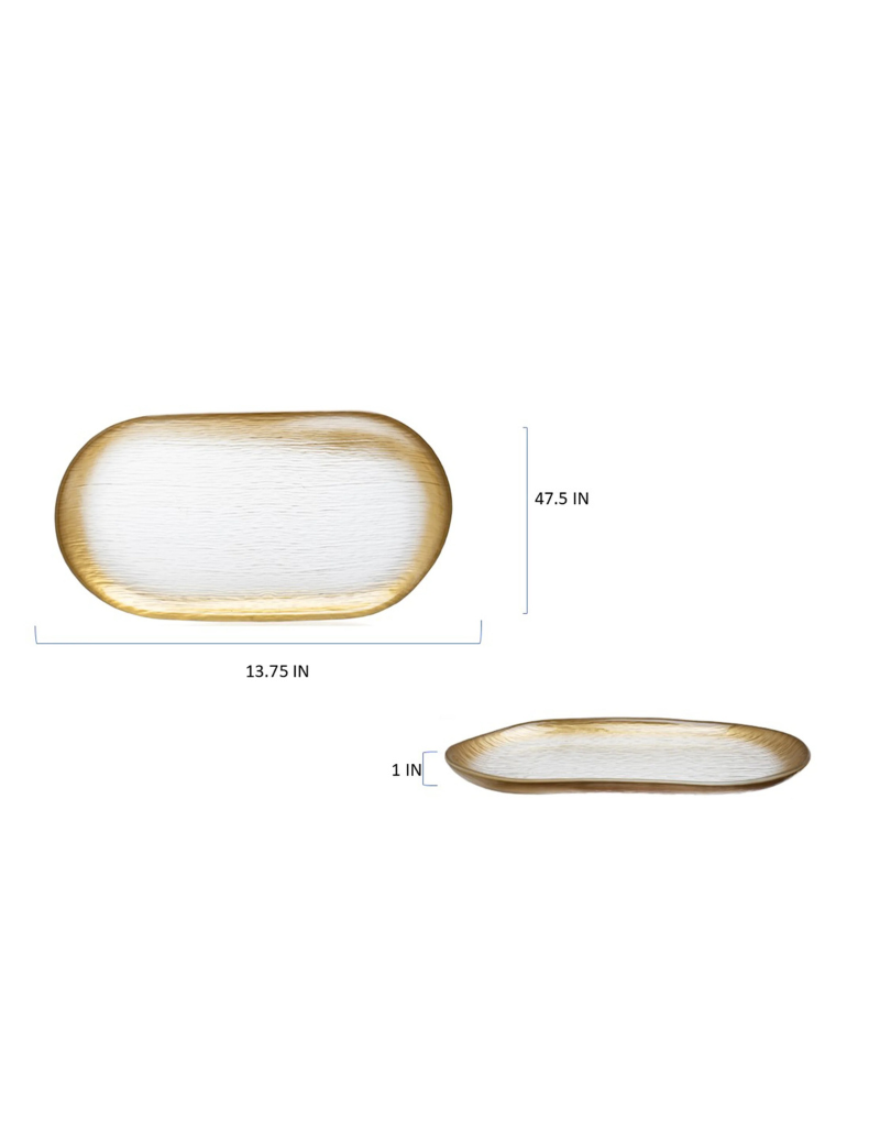 Gold Edge Oval Glass Platter with Pearl Center