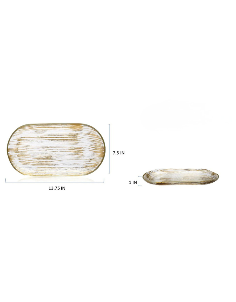 Oval Glass Platter with Gold Foil Stripes