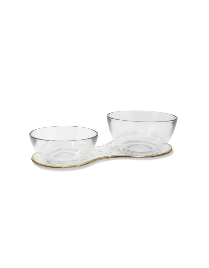 2 Bowl Relish Dish with Gold Rim