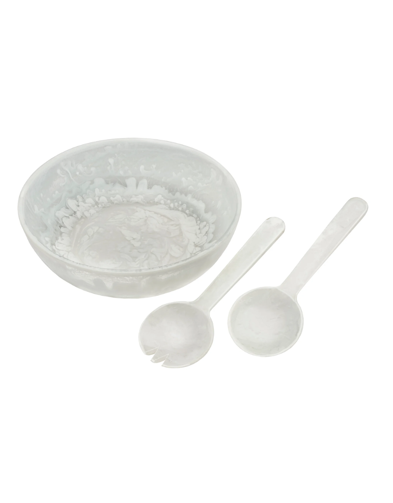 White Swirl Acrylic Bowl with Salad Servers