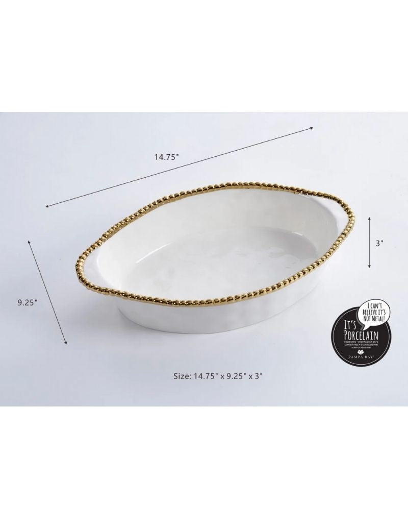 White & Gold Oval Baking Dish