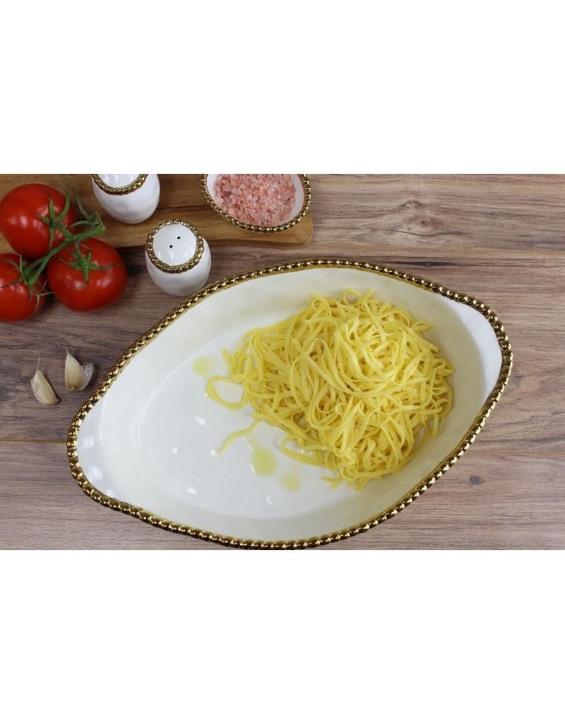 White & Gold Oval Baking Dish