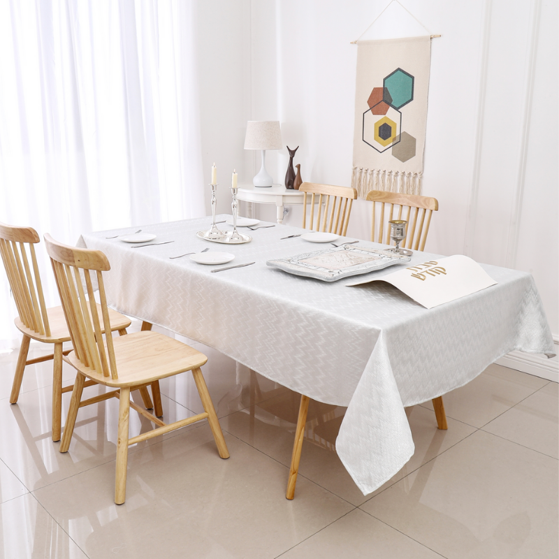 Jacquard Zig Zag Silver Tablecloth #1355