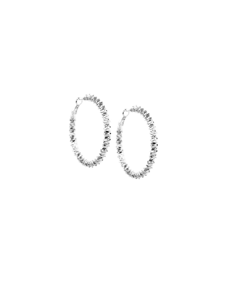 Silver Sparkle Cluster Hoop Earrings